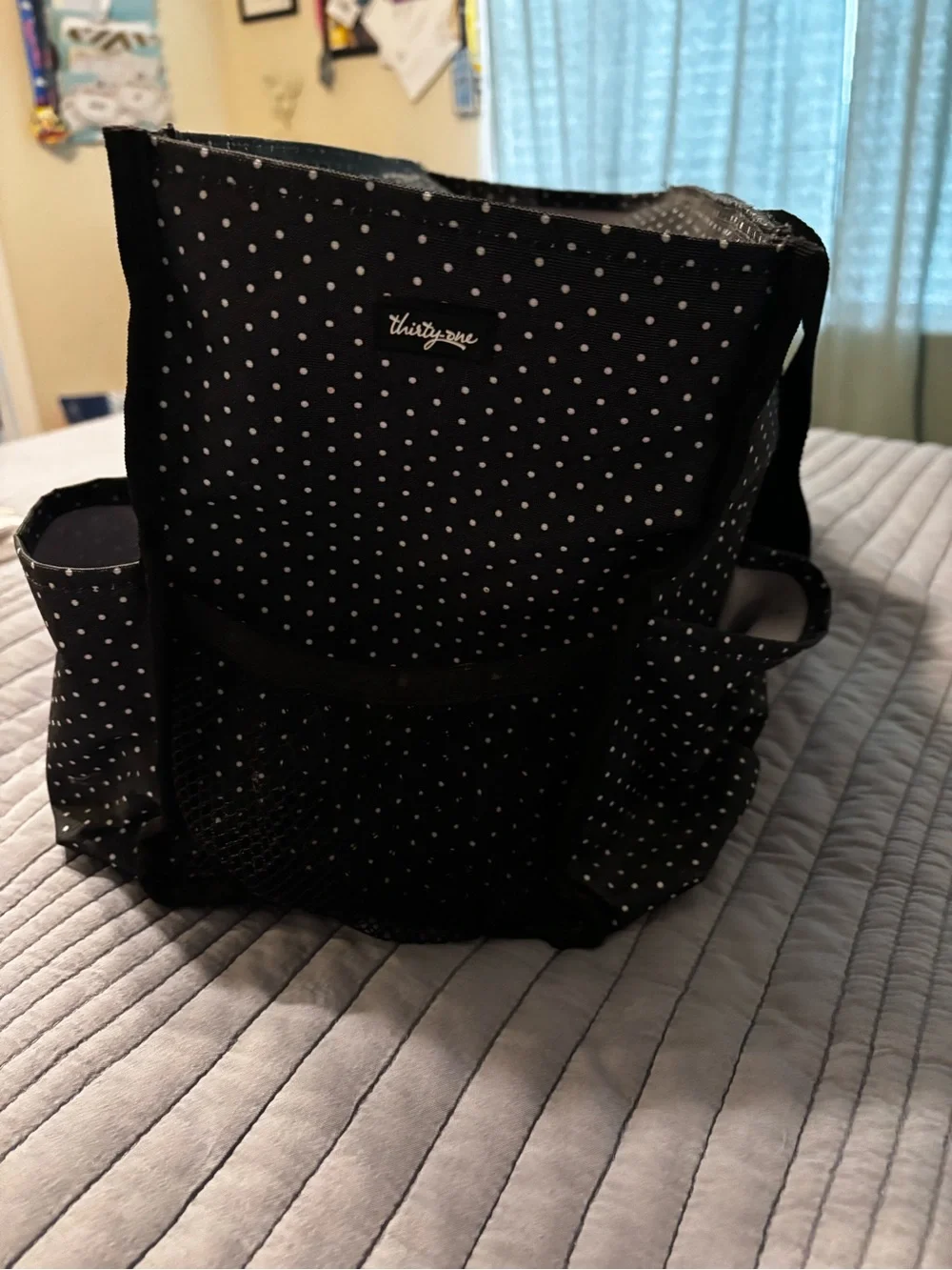 31 Black and white polka dot, gently used Utility tote, smoke free home - Picture 2 of 3